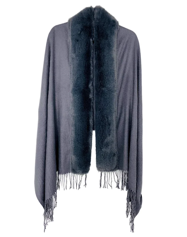 Faux Fur Trim Softer Than Cashmere Shawl/Scarf