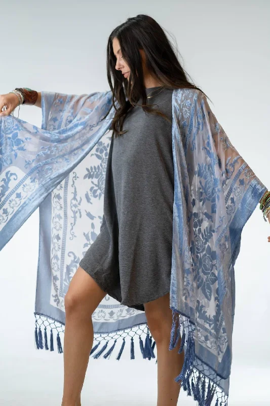 Crushin' On You Velvet Kimono - Blue Three Bird Nest