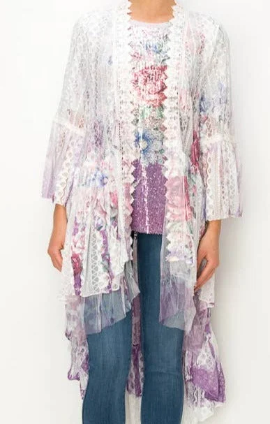 Origami Lace Cardigan 4508 Ivory Lavender Flower