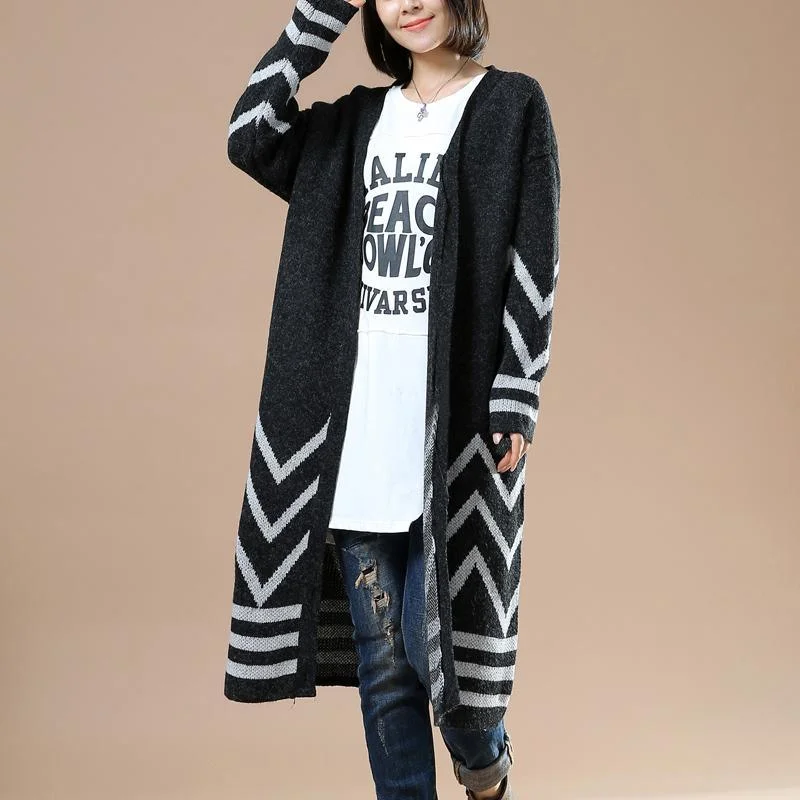 New oversized long knit sweaters cardigans in black