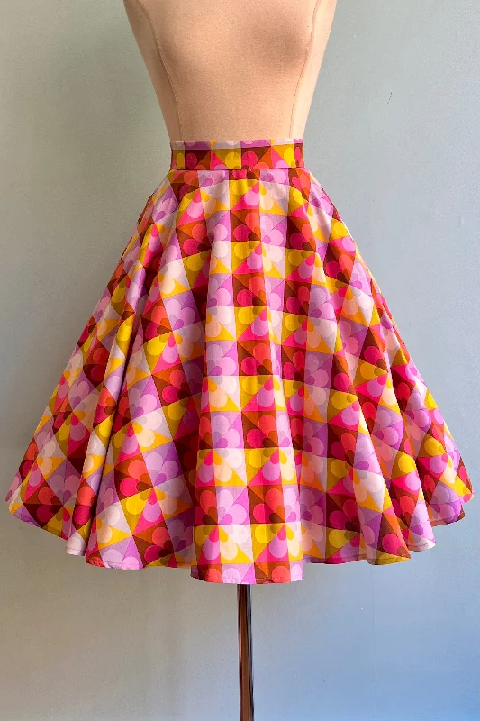 Pink Geometric Daisy Circle Skirt by Heart of Haute